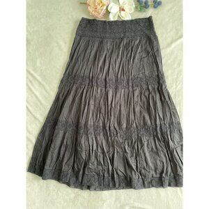 Studio West Womens Whimsygoth Black Cotton Tiered Boho Skirt Lace Details Whimsi